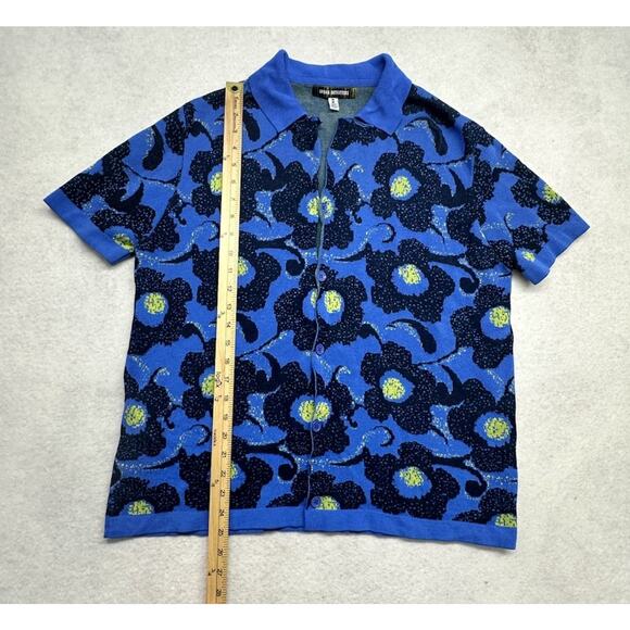 Urban Outfitters Mens Size M Floral Knit Short Sleeve Button Down Blue Yellow - Picture 3 of 7